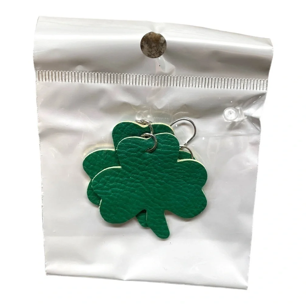 St Patricks Day Shamrock Clover Faux Leather Teardrop Dangle Earrings 3 Pair NWT